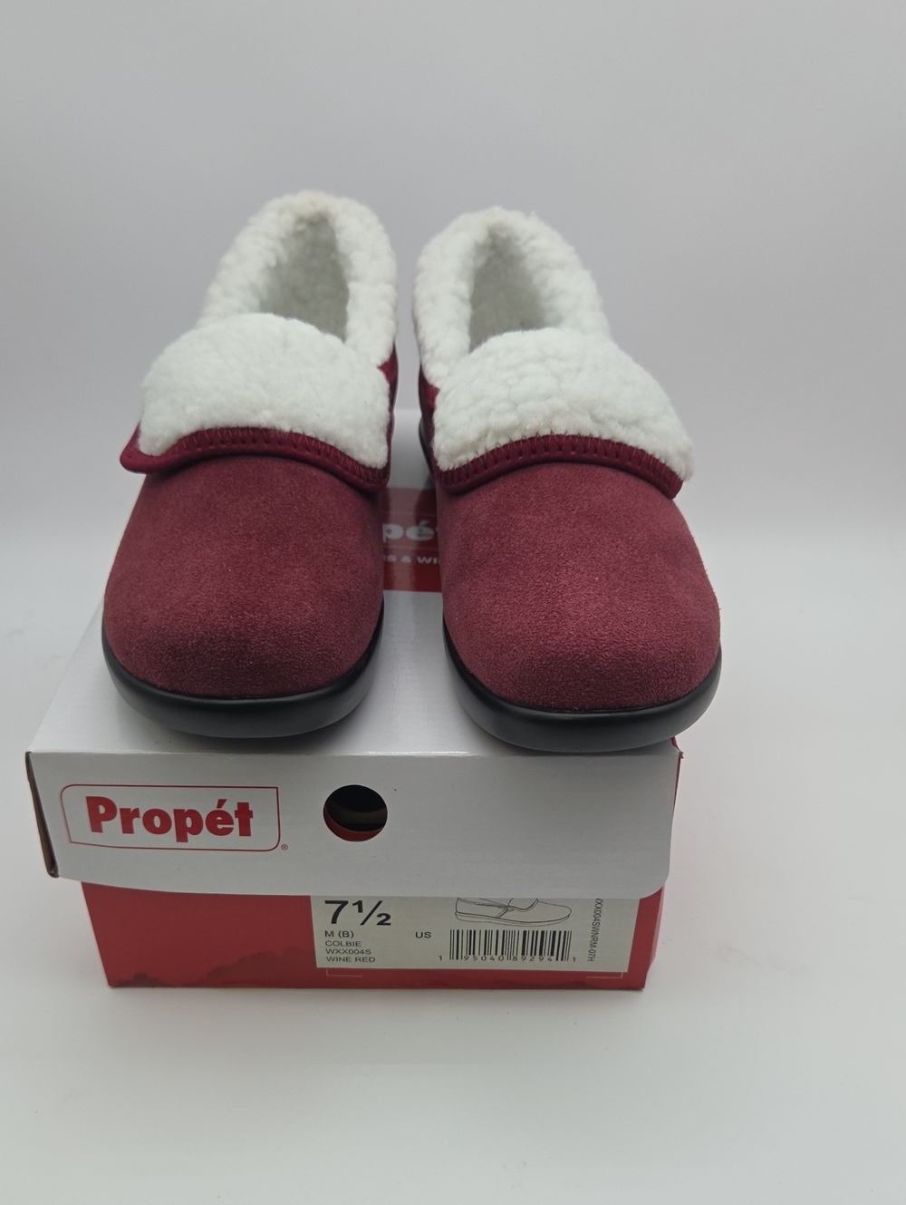 Propet Burgundy Slip-On Women's Cozy Slippers with White Sherpa